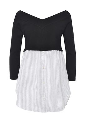 LOST INK  ALESHA OFF THE SHOULDER PINSTRIPE SHIRT